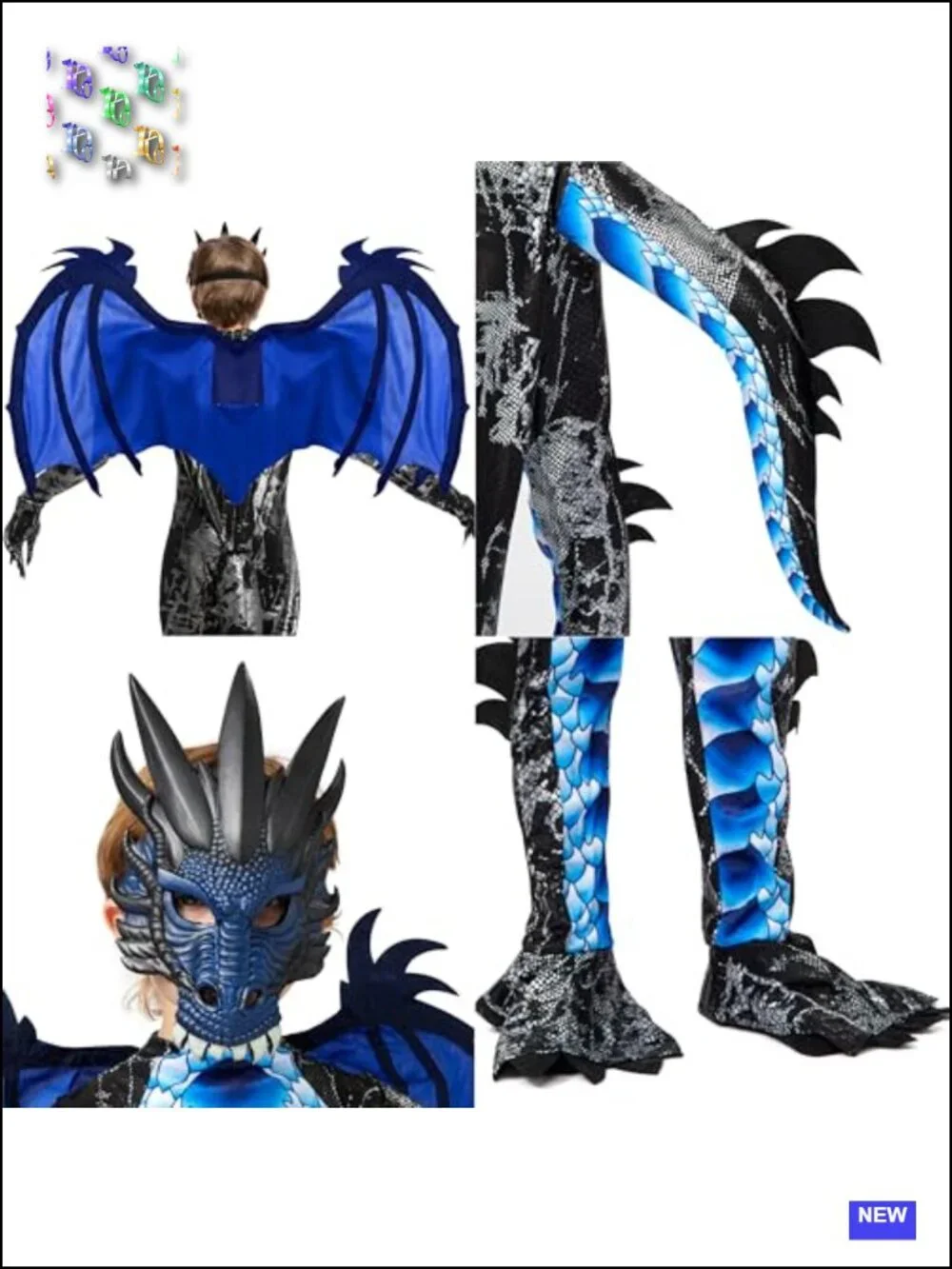 Kids Halloween Dragon Costume Set with Mask, Wings, Tail, Gloves & Jumpsuit